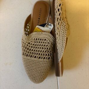 Lucky Brand Cream Crochet Slip-On Mules